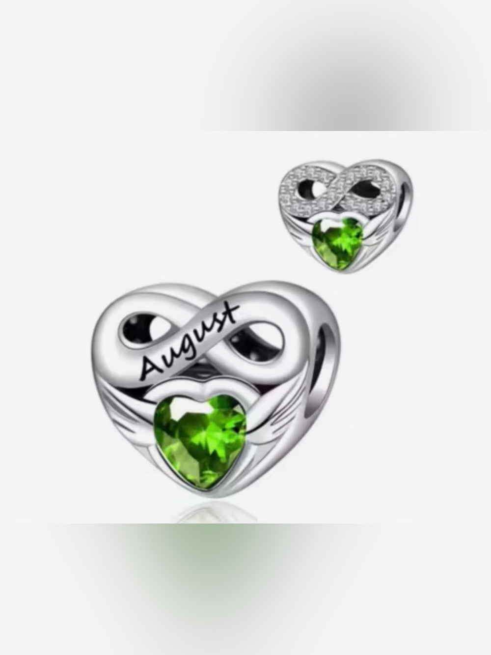 Silver Heart Birthstone Charm for Month of August